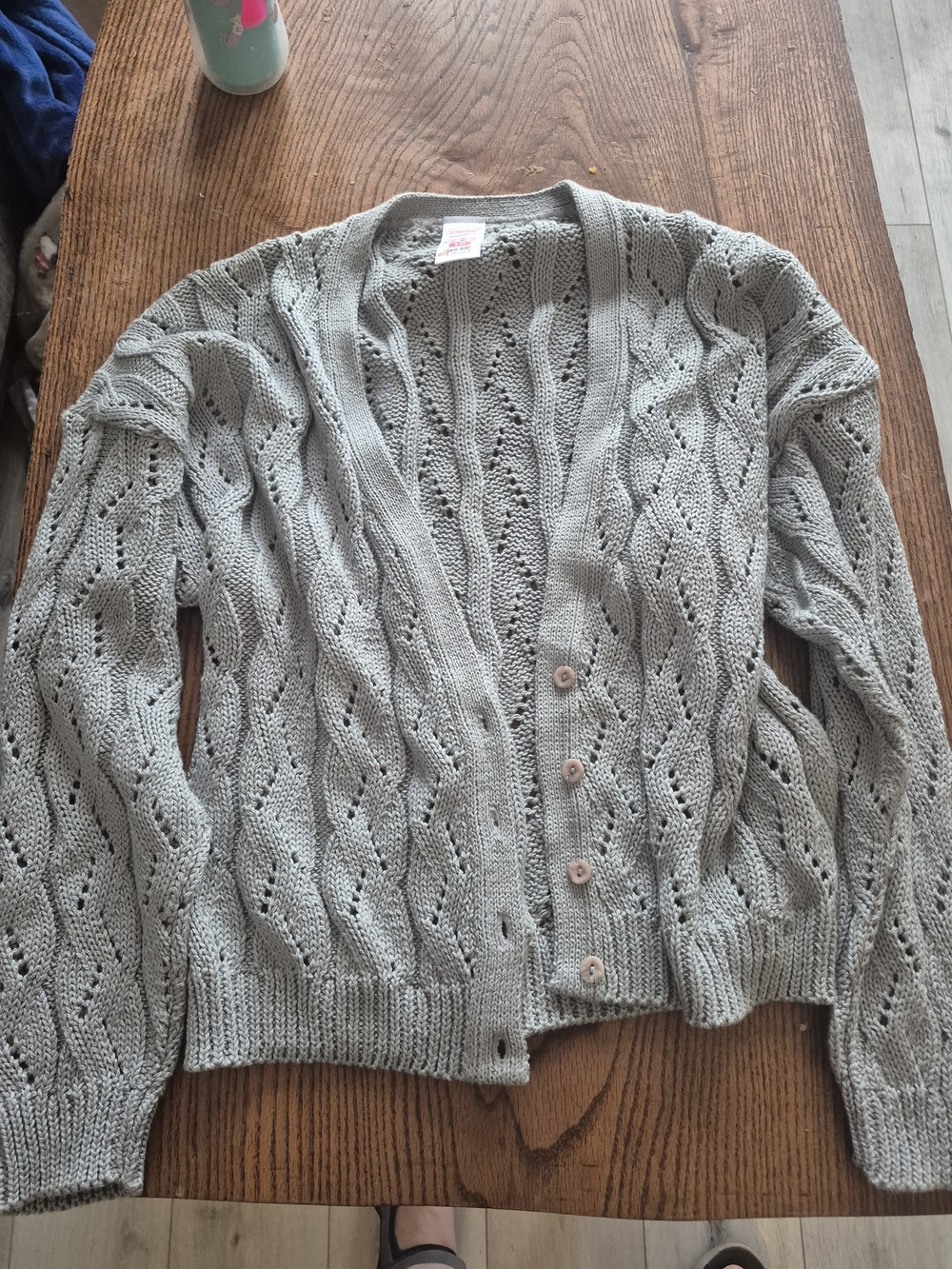 Women's Openwork Button-Front Cardigan - Light Gray
